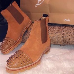 Men 10.5 louboutin studded camel colored boot